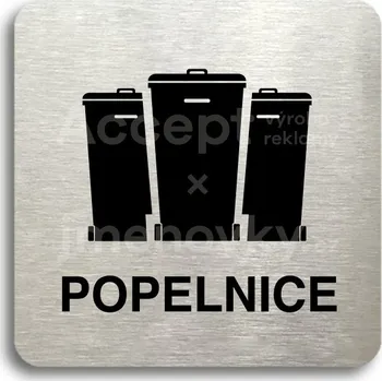 Informační tabulka Stříbrný piktogram "popelnice V" s černým&nbsp;textem bez rámečku -