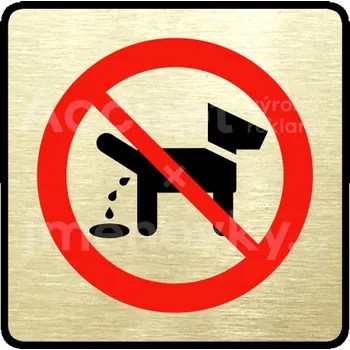 Informační tabulka Zlatý&nbsp;piktogram "zákaz venčení zvířat" s červeným textem a rámečkem&nbsp;-