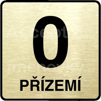 Informační tabulka Zlatý piktogram "přízemí" s černým textem a rámečkem - 80 x 80 mm