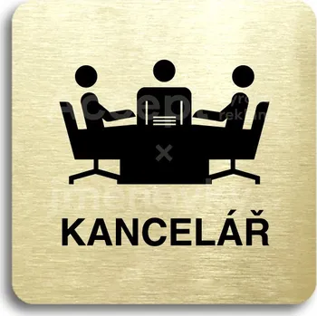 Informační tabulka Zlatý piktogram "kancelář" s černým textem bez rámečku - 80 x 80 mm