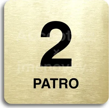Informační tabulka Zlatý piktogram "2 patro" s černým textem bez rámečku - 80 x 80 mm
