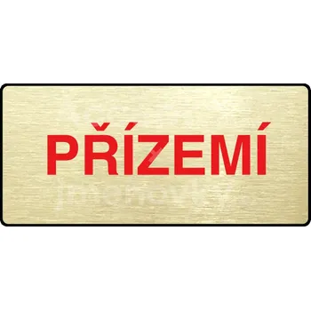Značení Zlatý&nbsp;piktogram "PŘÍZEMÍ" s červeným textem a rámečkem&nbsp;-