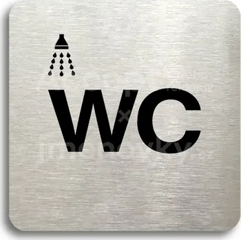Informační tabulka Stříbrný piktogram "sprcha, WC II" s černým textem bez rámečku -