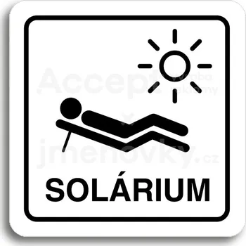 Informační tabulka Bílý piktogram "solárium V" s černým textem a rámečkem&nbsp;-