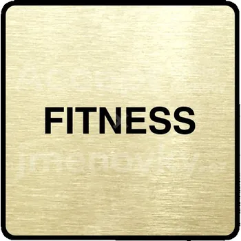 Informační tabulka Zlatý piktogram "fitness" s černým&nbsp;textem a rámečkem&nbsp;-