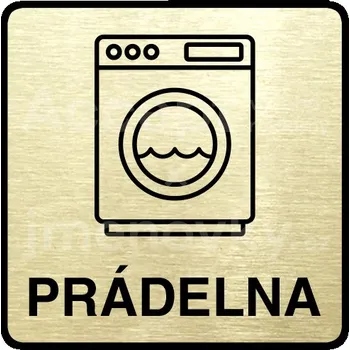 Informační tabulka Zlatý piktogram "prádelna II" s černým&nbsp;textem a rámečkem&nbsp;-
