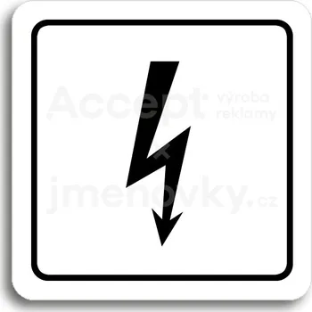 Informační tabulka Bílý piktogram "elektrické zařízení" s černým textem a rámečkem&nbsp;-