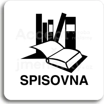 Informační tabulka Bílý piktogram "spisovna" s černým textem bez rámečku&nbsp;-