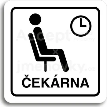 Informační tabulka Bílý piktogram "čekárna III" s černým textem a rámečkem -