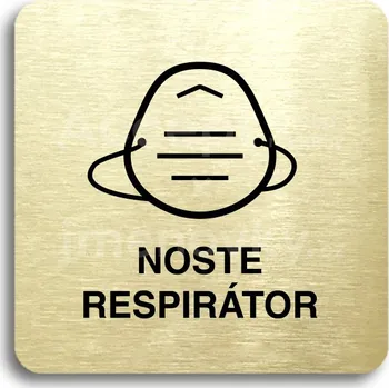 Značení Zlatý piktogram "noste respirátor IV" s černým textem bez rámečku -