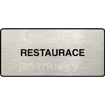 Informační tabulka Stříbrný piktogram "RESTAURACE" s černým&nbsp;textem a rámečkem&nbsp;-