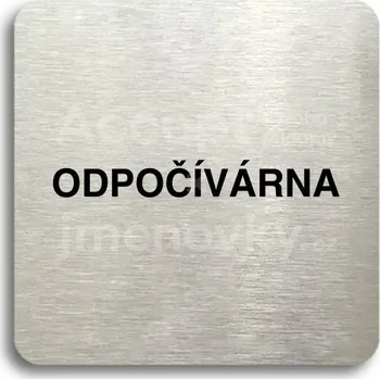 Informační tabulka Stříbrný piktogram "odpočívárna" s černým textem bez rámečku -