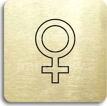 Informační tabulka Zlatý piktogram "WC ženy V" s černým textem bez rámečku -