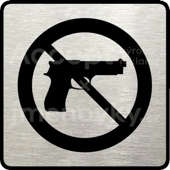 Informační tabulka Stříbrný piktogram "zákaz vstupu se zbraní" s černým&nbsp;textem a rámečkem&nbsp;-
