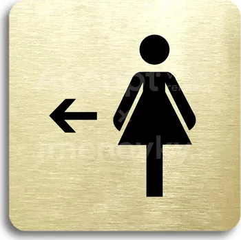 Informační tabulka Zlatý piktogram "WC ženy vlevo" s černým&nbsp;textem bez rámečku&nbsp;-