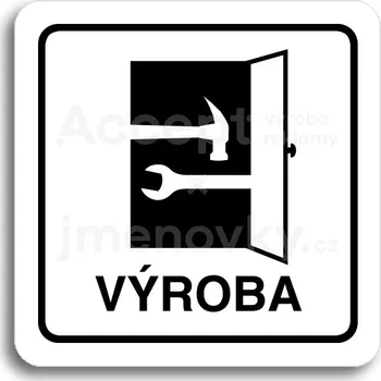 Informační tabulka Bílý piktogram "výroba" s černým textem a rámečkem&nbsp;-