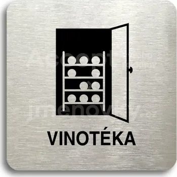 Informační tabulka Stříbrný piktogram "vinotéka" s černým&nbsp;textem bez rámečku -