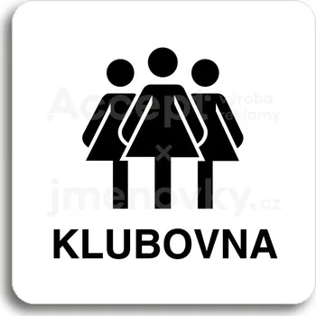 Informační tabulka Bílý piktogram "klubovna III" s černým textem bez rámečku -