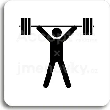 Informační tabulka Bílý piktogram "fitness VI" s černým textem bez rámečku&nbsp;-