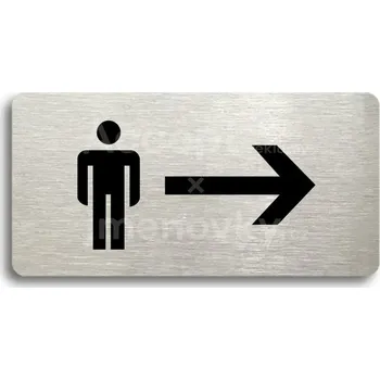 Informační tabulka Stříbrný piktogram "WC MUŽI VPRAVO" s černým&nbsp;textem bez rámečku -