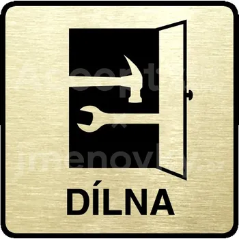 Značení Zlatý piktogram "dílna" s černým&nbsp;textem a rámečkem&nbsp;-