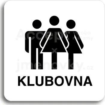 Informační tabulka Bílý piktogram "klubovna V" s černým textem bez rámečku&nbsp;-