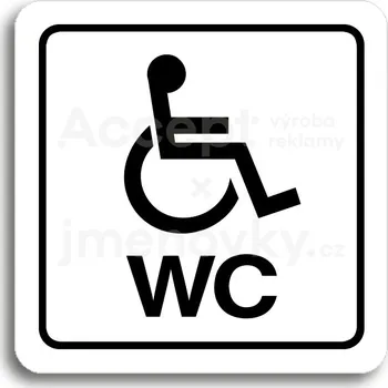 Značení Bílý piktogram "WC invalidé" s černým textem a rámečkem&nbsp;-