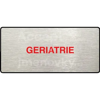 Informační tabulka Stříbrný&nbsp;piktogram "GERIATRIE" s červeným textem a rámečkem&nbsp;-