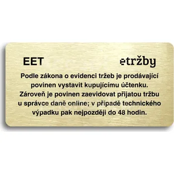Informační tabulka Zlatý piktogram "EET - běžný režim" s černým&nbsp;textem bez rámečku&nbsp;-