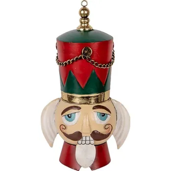 Vánoční ozdoba Zeleno-červená velká vánoční závěsná dekorace Louskáček – 22x16x38/50 cm