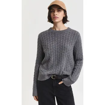 Dámský svetr SVETR GANT CASHMERE CABLE C-NECK CHARCOAL MELANGE