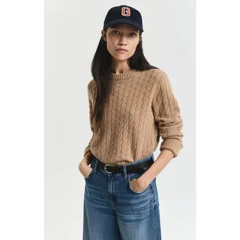 Dámský svetr SVETR GANT CASHMERE CABLE C-NECK WARM KHAKI