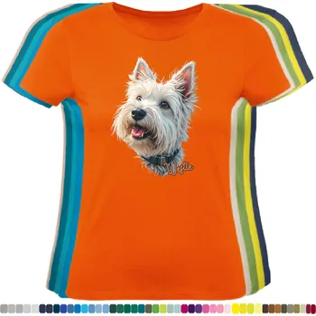 Dámské tričko damske-levne-bavlnene-tricko-digitalni-potisk-pes-westik Barva: Orange - oranžová, velikost: XL