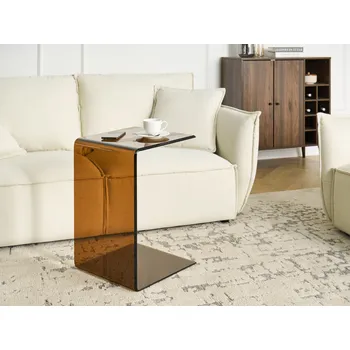 Obývací pokoj Stolek hnědý tvrzený skleněný 61 x 40 cm poloprůhledný moderní glamour styl obývací pokoj Beliani