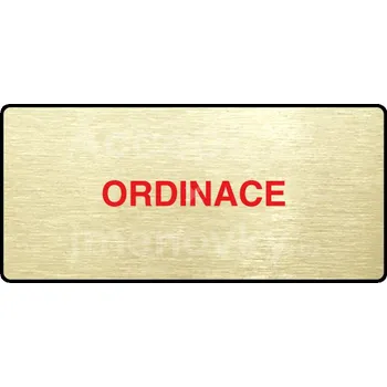 Informační tabulka Zlatý piktogram "ORDINACE" s červeným textem a rámečkem -