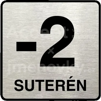 Informační tabulka Stříbrný piktogram "-2 suterén" s černým&nbsp;textem a rámečkem&nbsp;-
