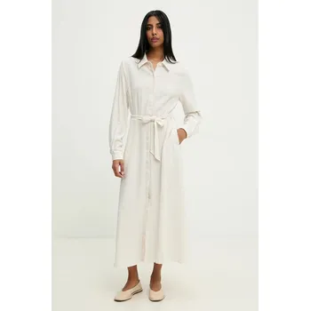 Dámské šaty Lněné šaty Answear.LAB béžová barva, midi 549.fos 80X, vel. M