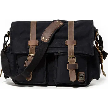 Vintage pánská taška přes rameno – plátěná brašna s přezkou Velikost: 32X10X29CM, Barva (Varianta): Černá