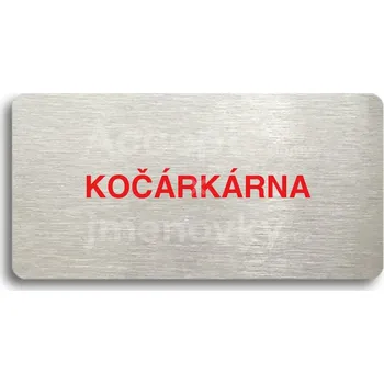 Informační tabulka Stříbrný&nbsp;piktogram "KOČÁRKÁRNA" s červeným textem bez rámečku&nbsp;-