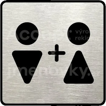 Informační tabulka Stříbrný piktogram "WC muži, ženy IV" s černým textem a rámečkem -