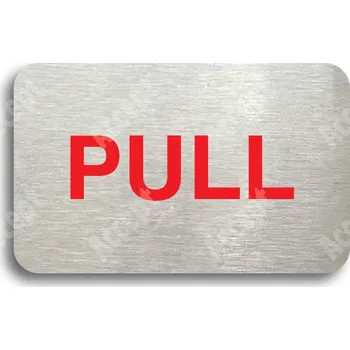 Informační tabulka Stříbrný piktogram "SEM - TAM - typ 04" s červeným textem bez rámečku - 80 x 50 mm