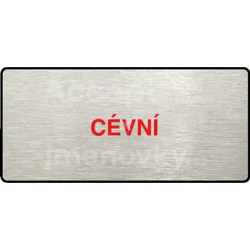 Informační tabulka Stříbrný&nbsp;piktogram "CÉVNÍ" s červeným textem a rámečkem&nbsp;-