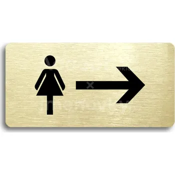 Informační tabulka Zlatý piktogram "WC ŽENY VPRAVO" s černým&nbsp;textem bez rámečku&nbsp;-