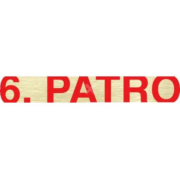 Informační tabulka Zlatý piktogram "6. PATRO" s červeným textem bez rámečku -