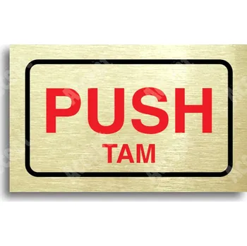 Informační tabulka Zlatý piktogram "SEM - TAM - typ 17" s červeným textem a rámečkem - 80 x 50 mm