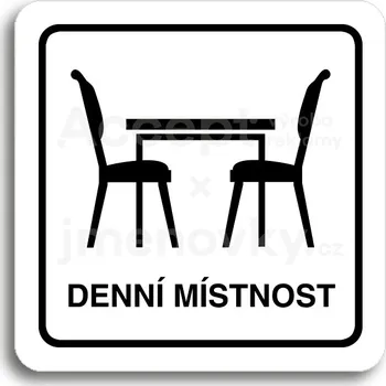 Značení Bílý piktogram "denní místnost" s černým textem a rámečkem&nbsp;-