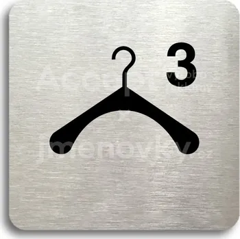 Značení Stříbrný piktogram "šatna 3 III" s černým&nbsp;textem bez rámečku -