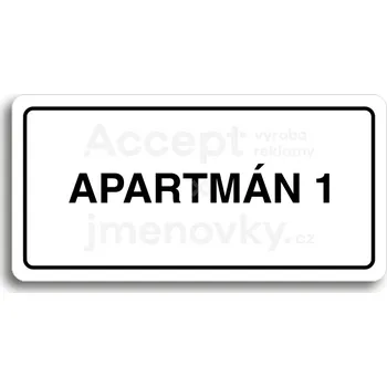 Značení Bílý piktogram "APARTMÁN 1" s černým textem a rámečkem -