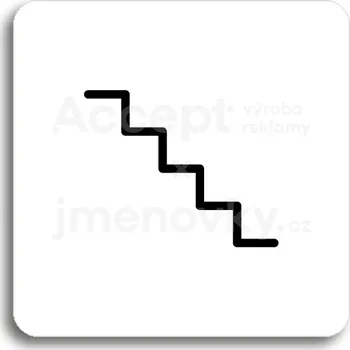 Informační tabulka Bílý piktogram "schodiště" s černým textem bez rámečku&nbsp;-
