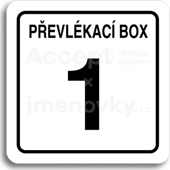 Informační tabulka Bílý piktogram "převlékací box XI" s černým textem a rámečkem -